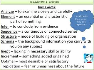 Vocabulary Unit 1	Definitions