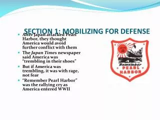 SECTION 1: MOBILIZING FOR DEFENSE