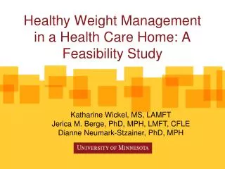 Healthy Weight Management in a Health Care Home: A Feasibility Study