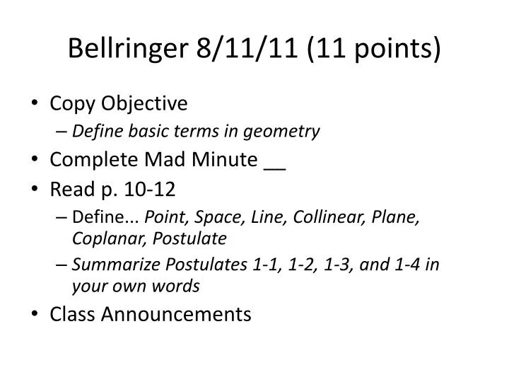 bellringer 8 11 11 11 points