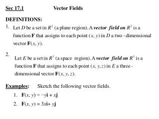 Sec 17.1 		Vector Fields