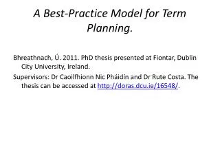 A Best-Practice Model for Term Planning .