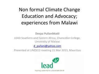 Non formal Climate Change Education and Advocacy; experiences from Malawi