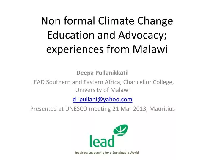non formal climate change education and advocacy experiences from malawi