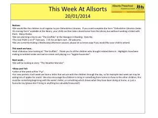 This Week At Allsorts 20 / 01/2014