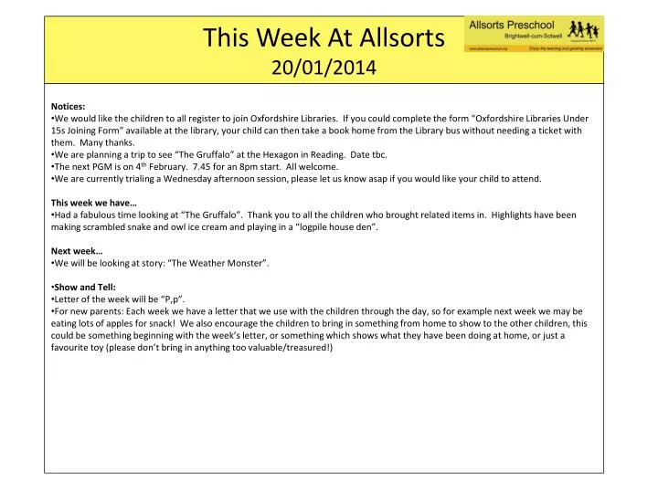 this week at allsorts 20 01 2014