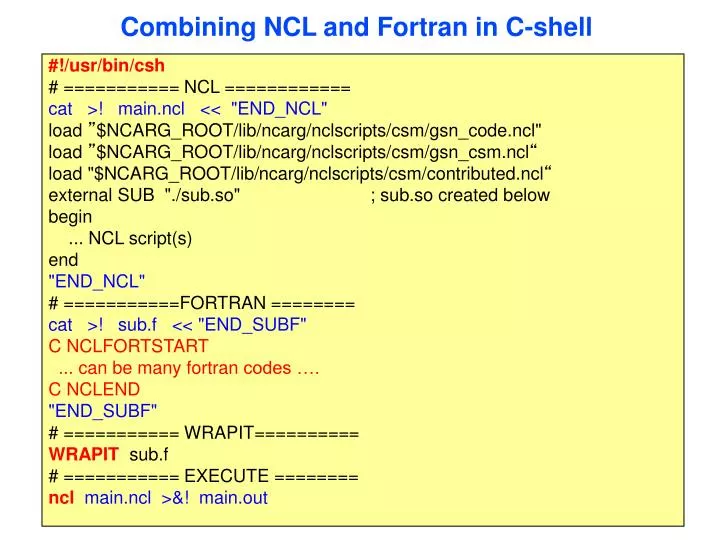 combining ncl and fortran in c shell