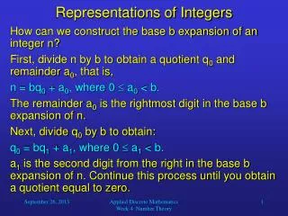 Representations of Integers