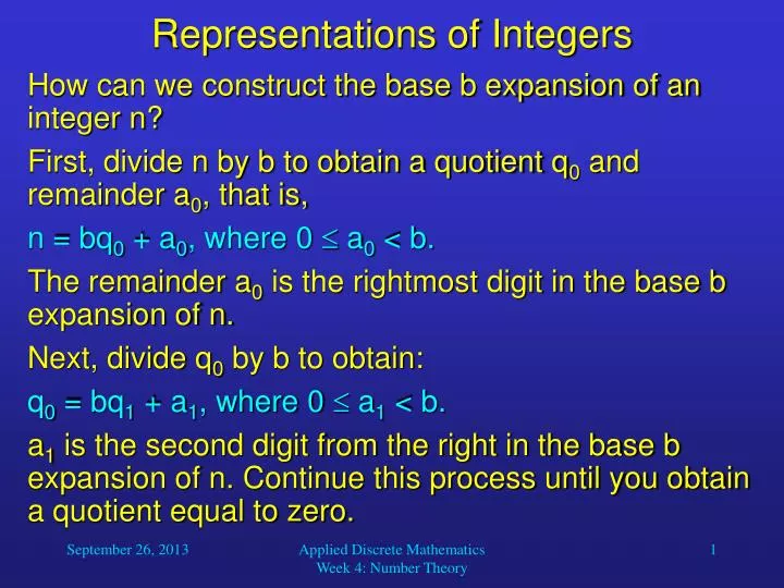 representations of integers