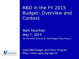 R&amp;D in the FY 2015 Budget: Overview and Context