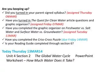 Are you keeping up? ? Did you turned in your parent signed syllabus? (assigned Thursday