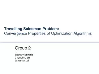 Travelling Salesman Problem: Convergence Properties of Optimization Algorithms