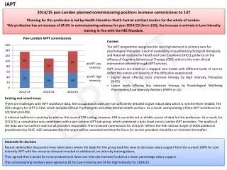 2014/15 pan-London planned commissioning position: increase commissions to 137