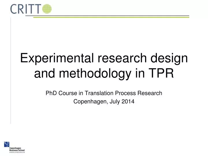 experimental research design and methodology in tpr