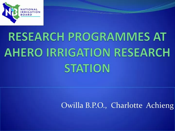 research programmes at ahero irrigation research station