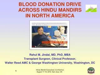 BLOOD DONATION DRIVE ACROSS HINDU MANDIRS IN NORTH AMERICA