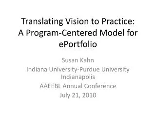 Translating Vision to Practice: A Program-Centered Model for ePortfolio