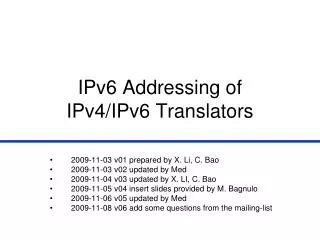 IPv6 Addressing of IPv4/IPv6 Translators