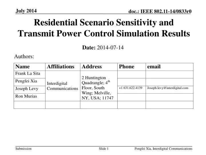 residential scenario sensitivity and transmit power control simulation results