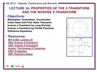LECTURE 34 : PROPERTIES OF THE Z-TRANSFORM AND THE INVERSE Z-TRANSFORM