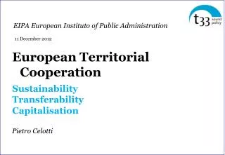European Territorial Cooperation Sustainability Transferability Capitalisation