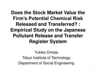 Yukiko Omata Tokyo Institute of Technology Department of Social Engineering