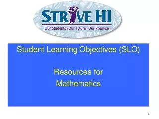 Student Learning Objectives (SLO) Resources for Mathematics