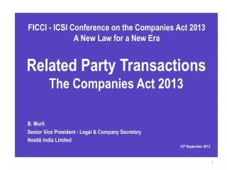 Related Party Transactions The Companies Act 2013