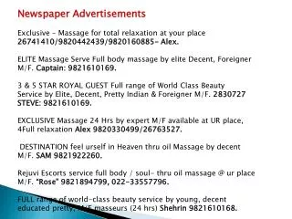 Newspaper Advertisements Exclusive – Massage for total relaxation at your place
