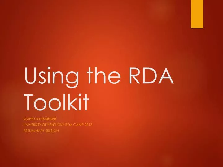 using the rda toolkit