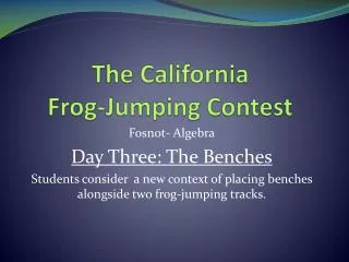 The California Frog-Jumping Contest