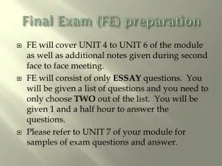 Final Exam (FE) preparation