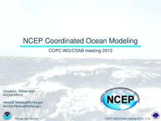 NCEP Coordinated Ocean Modeling
