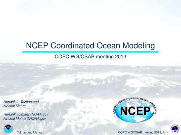 ncep coordinated ocean modeling