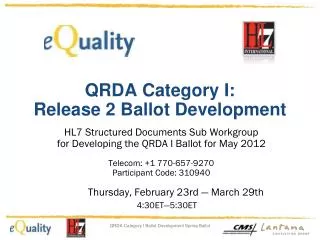 QRDA Category I: Release 2 Ballot Development