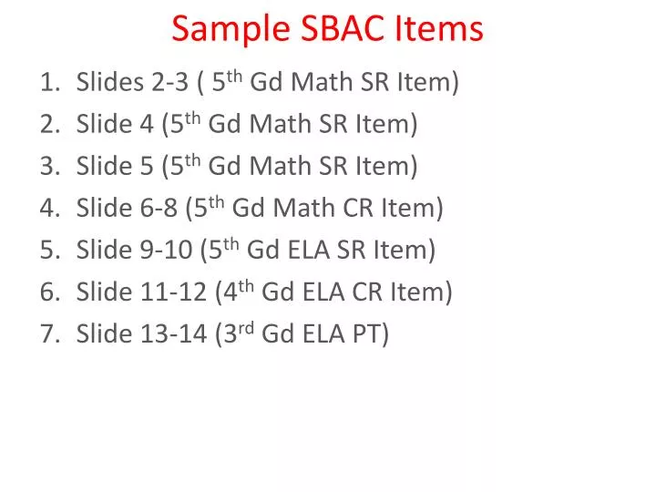 sample sbac items
