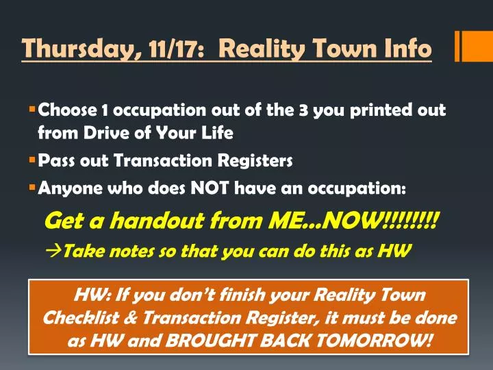 thursday 11 17 reality town info