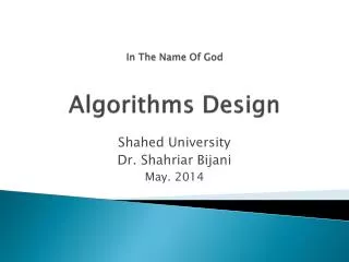 In The Name Of God Algorithms Design