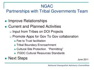 NGAC Partnerships with Tribal Governments Team