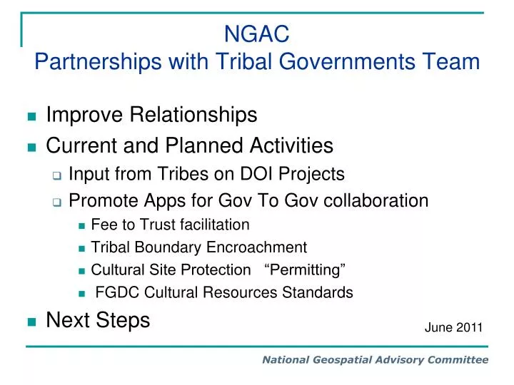 ngac partnerships with tribal governments team