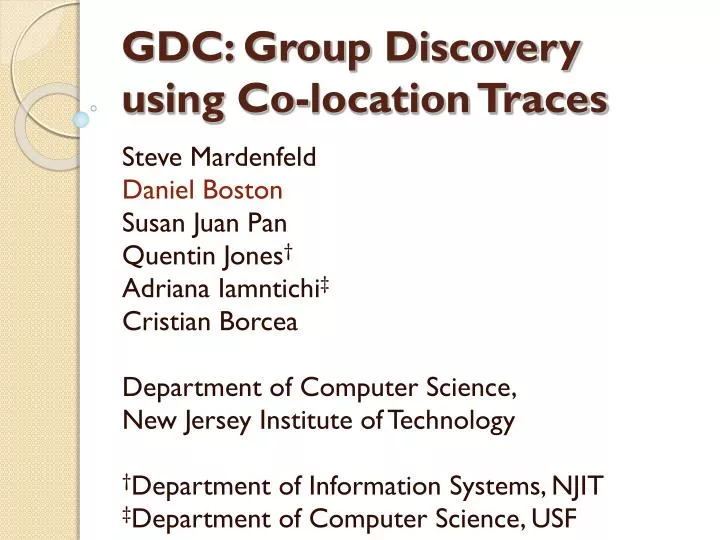 gdc group discovery using co location traces