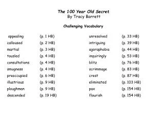 The 100 Year Old Secret By Tracy Barrett Challenging Vocabulary