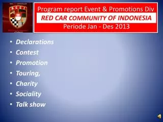 Program report Event &amp; Promotions Div Periode Jan - Des 2013