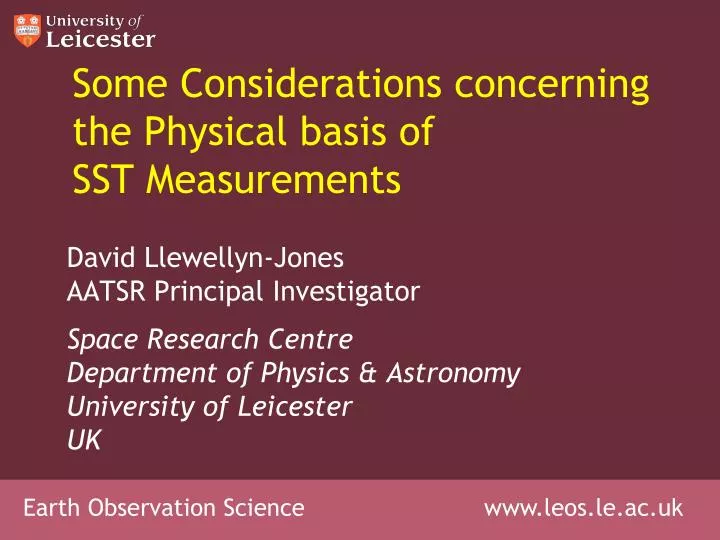 some considerations concerning the physical basis of sst measurements