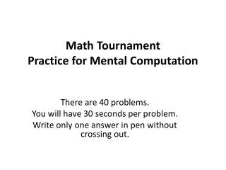 Math Tournament Practice for Mental Computation