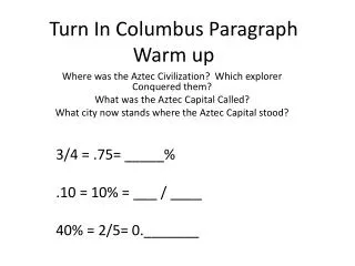 Turn In Columbus Paragraph Warm up