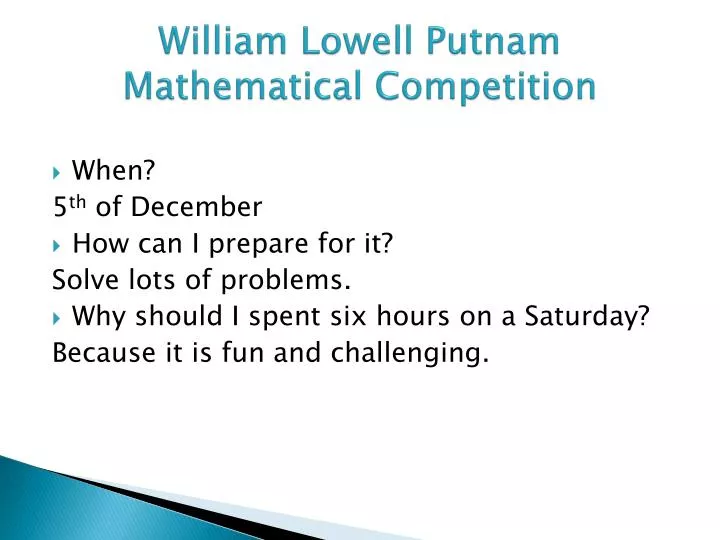 william lowell putnam mathematical competition