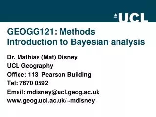 GEOGG121: Methods Introduction to Bayesian analysis