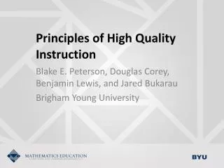 Principles of High Quality Instruction