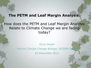 Erica Shook Honors Climate Change Biology- NCSSM Online 20 December 2011